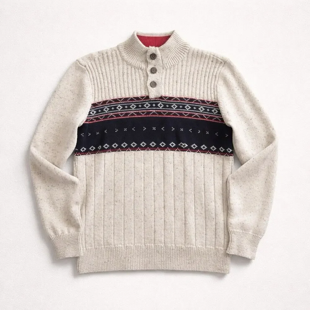 Chaps Sweater Men’s Medium Fair Isle Nordic Knit‎ Pullover Quarter Button